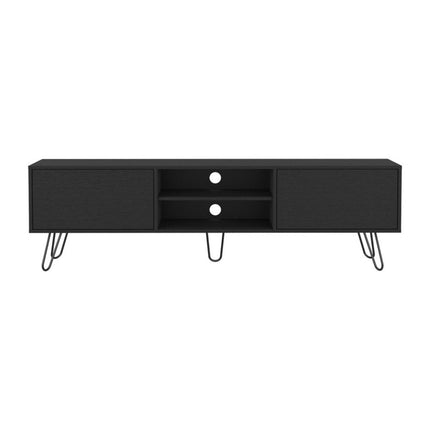 71" Black Wood Enclosed And Open Storage TV Stand HomeRoots