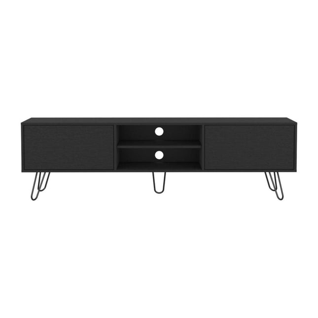 71" Black Wood Enclosed And Open Storage TV Stand HomeRoots