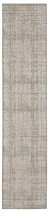 10' Ivory Brown And Gray Geometric Distressed Runner Rug With Fringe HomeRoots