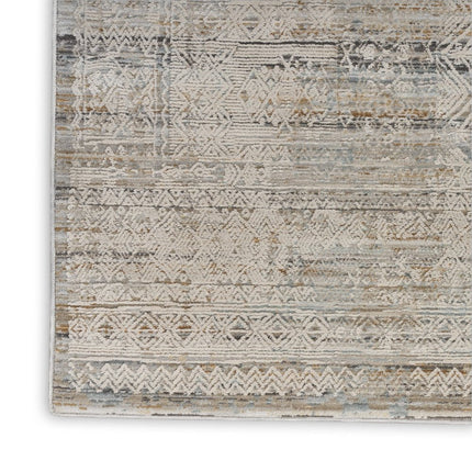 10' Ivory Brown And Gray Geometric Distressed Runner Rug With Fringe HomeRoots