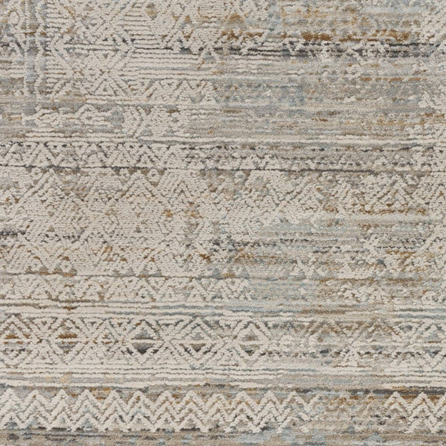10' Ivory Brown And Gray Geometric Distressed Runner Rug With Fringe HomeRoots