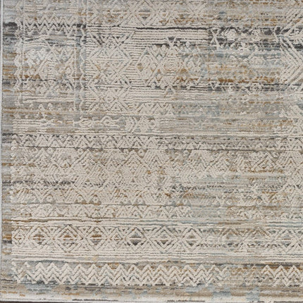 10' Ivory Brown And Gray Geometric Distressed Runner Rug With Fringe HomeRoots