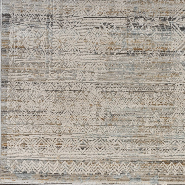 10' Ivory Brown And Gray Geometric Distressed Runner Rug With Fringe HomeRoots