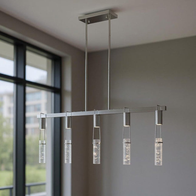 Silver And Clear Five Light Metal Dimmable Smart Enabled Chandelier With Clear Shades HomeRoots