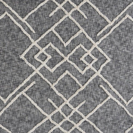 Charcoal and Off White Geometric Twin Cotton Coverlet With Fringe