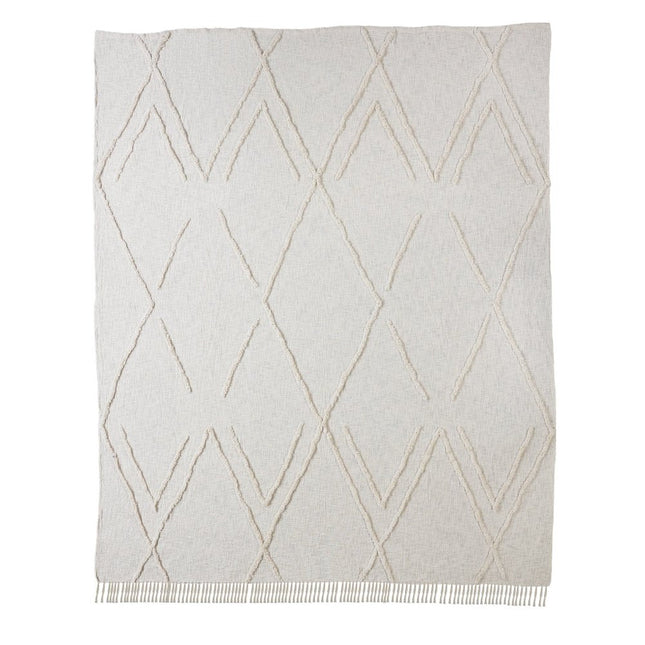 Ivory Geometric Twin Cotton Coverlet With Fringe HomeRoots