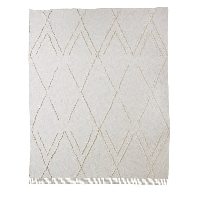 Ivory Geometric Queen Cotton Coverlet