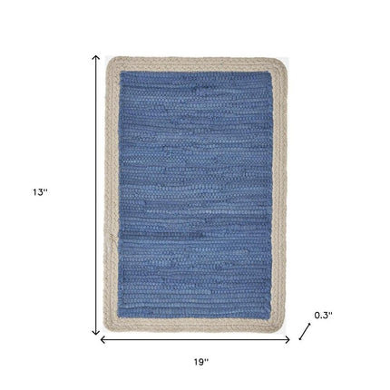 19" Set of Four Blue And Natural Solid With Border Cotton Placemats HomeRoots