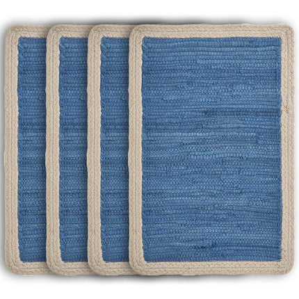 19" Set of Four Blue And Natural Solid With Border Cotton Placemats HomeRoots