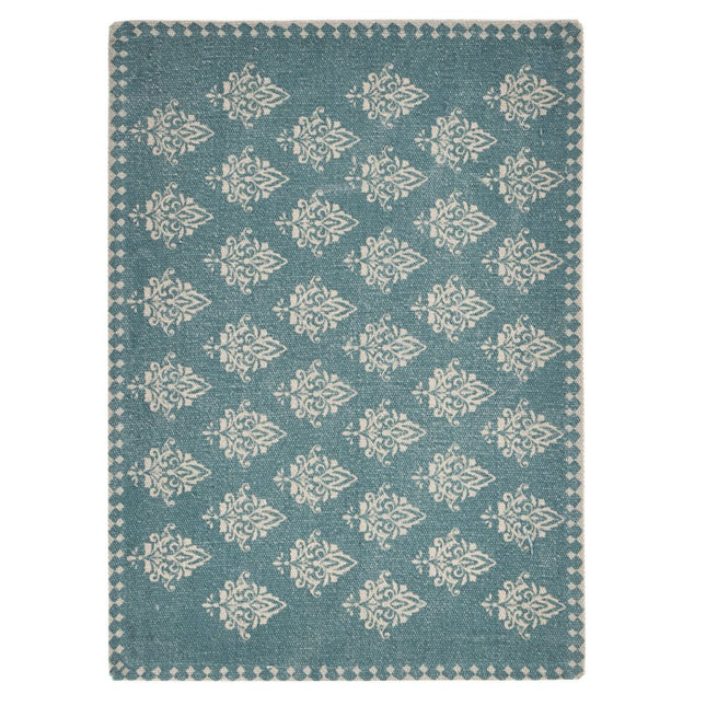 19" Set of Four Cream And Turquoise Damask Cotton Placemats HomeRoots