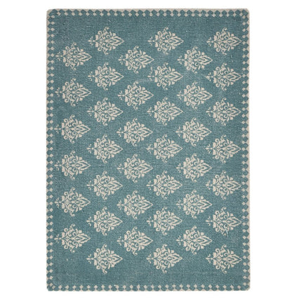 19" Set of Four Cream And Turquoise Damask Cotton Placemats HomeRoots