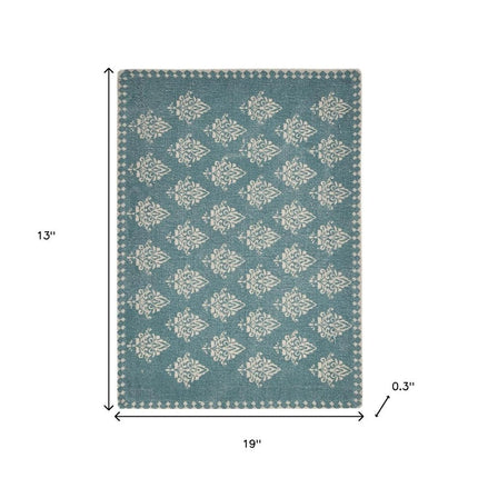 19" Set of Four Cream And Turquoise Damask Cotton Placemats HomeRoots