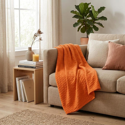 King Burnt Orange Cotton Woven Geometric Blanket HomeRoots