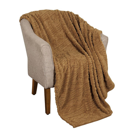Twin Camel Fleece Geometric Plush Blanket HomeRoots