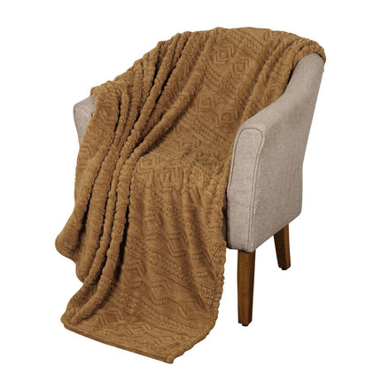 Twin Camel Fleece Geometric Plush Blanket HomeRoots
