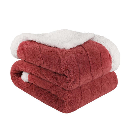 Queen Red And Orange Fleece Geometric Plush Blanket HomeRoots