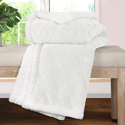 Twin White Fleece Knitted Plush Blanket HomeRoots