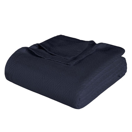 King Navy Blue Cotton Woven Chevron Blanket HomeRoots