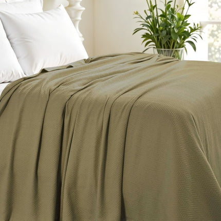 Twin Sage Cotton Woven Chevron Blanket