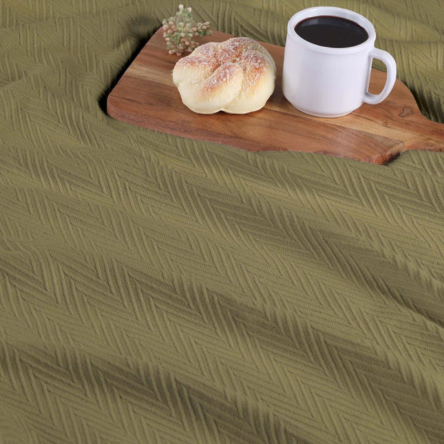 Twin Sage Cotton Woven Chevron Blanket
