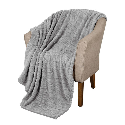 Queen Platinum Fleece Knitted Plush Blanket HomeRoots