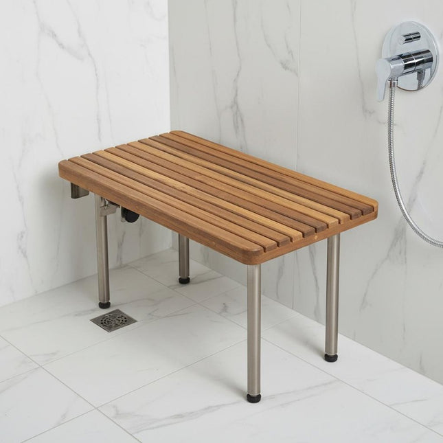 1" X 27" Brown Teak Rectangular Shower Bench HomeRoots