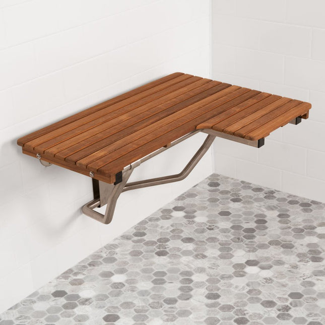 14" X 34" Brown Teak Wall Mount Rectangular Shower Bench HomeRoots