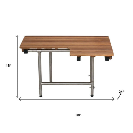 30" Brown Wall Mount Teak Rectangular Shower Bench With Legs HomeRoots