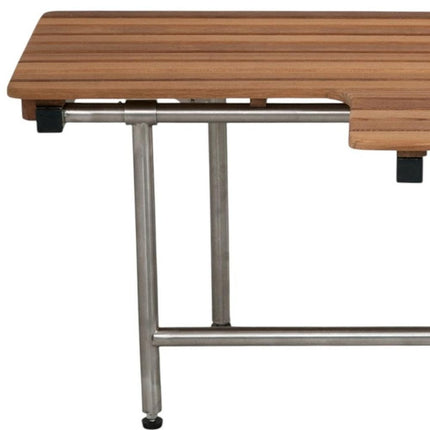 18" X 34" Brown Teak Wall Mount Rectangular Shower Bench With Legs HomeRoots