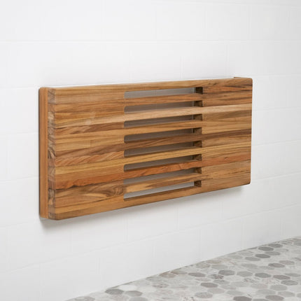 30" Brown Wall Mount Teak Rectangular Shower Bench HomeRoots