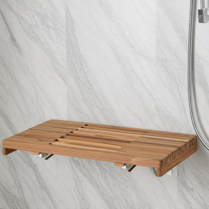 30" Brown Wall Mount Teak Rectangular Shower Bench HomeRoots