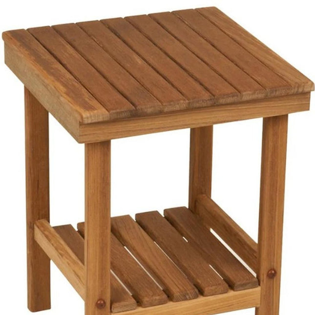 16" X 13" Brown Teak Square Shower Bench With Shelf HomeRoots