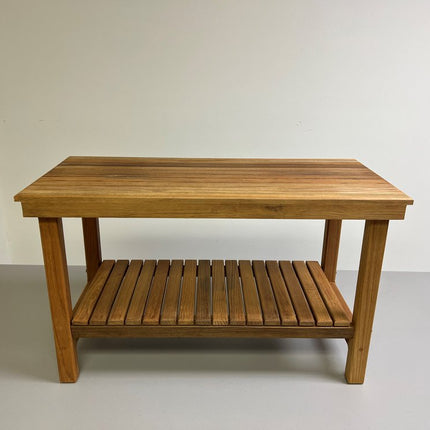 18" X 25" Brown Teak Rectangular Shower Bench With Shelf HomeRoots