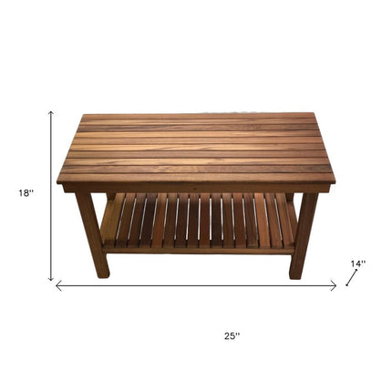 18" X 25" Brown Teak Rectangular Shower Bench With Shelf HomeRoots