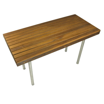18" X 25" Brown Teak And Stainless Steel Rectangular Shower Bench HomeRoots