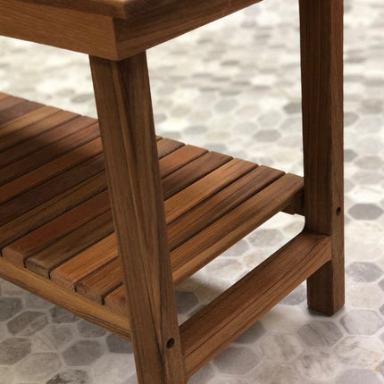18" X 30" Brown Teak Rectangular Shower Bench With Shelf HomeRoots