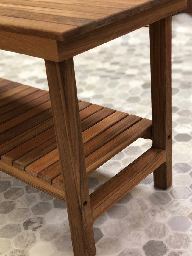 18" X 30" Brown Teak Rectangular Shower Bench With Shelf HomeRoots