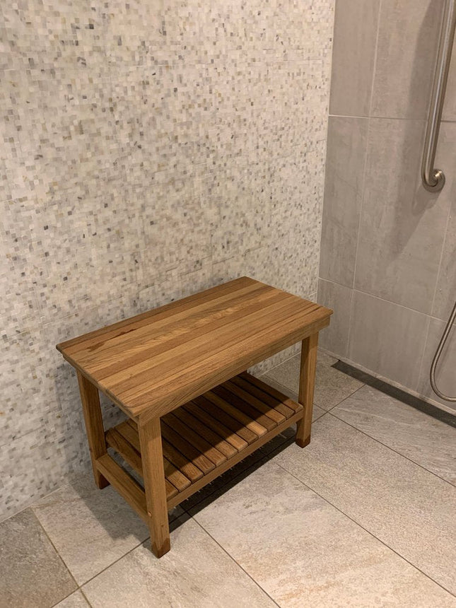 18" X 30" Brown Teak Rectangular Shower Bench With Shelf HomeRoots