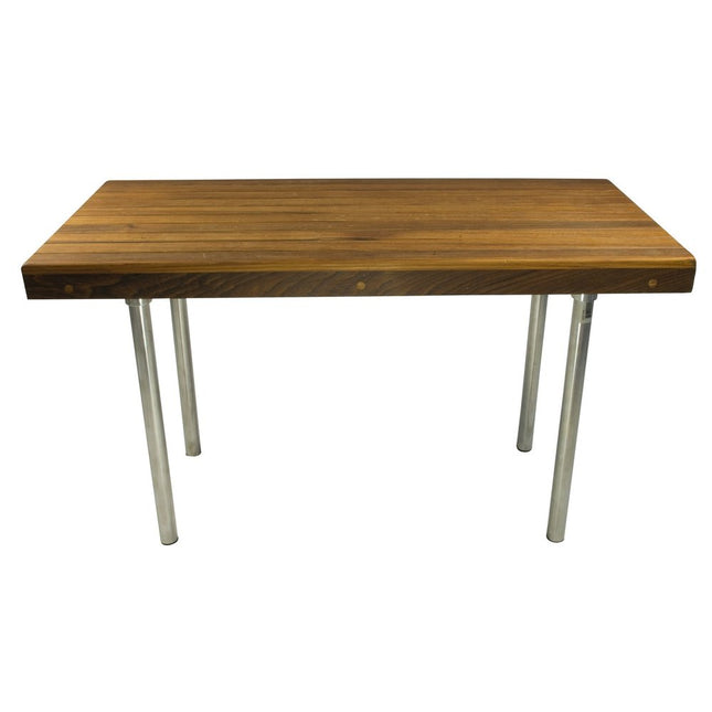 18" X 30" Brown Teak Wood And Stainless Steel Rectangular Shower Bench HomeRoots