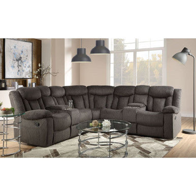 ACME 54965 Rylan Reclining Sectional Sofa, Dark Brown Fabric ACME Furniture