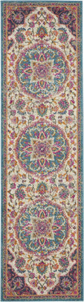 10' Ivory Blue And Yellow Floral Runner Rug HomeRoots