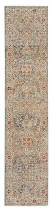 10' Ivory Blue And Orange Floral Medallion Distressed Runner Rug HomeRoots