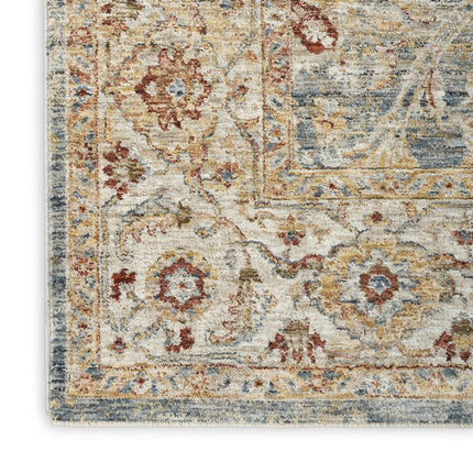 10' Ivory Blue And Orange Floral Medallion Distressed Runner Rug HomeRoots