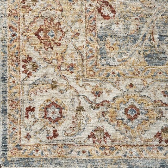 10' Ivory Blue And Orange Floral Medallion Distressed Runner Rug HomeRoots