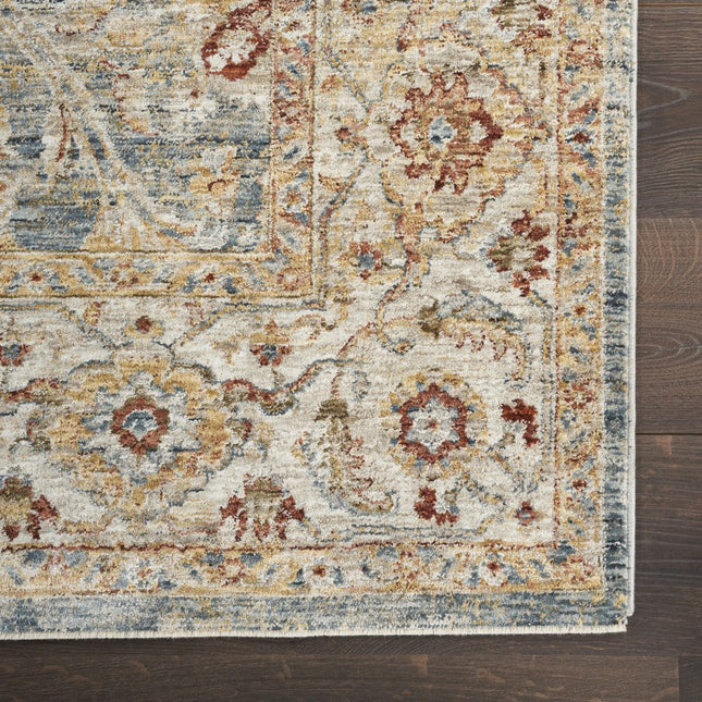 10' Ivory Blue And Orange Floral Medallion Distressed Runner Rug HomeRoots