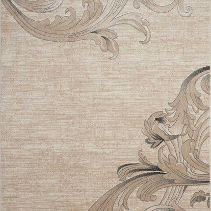 9' X 13' Tan Black and Ivory Damask Non Skid Area Rug HomeRoots