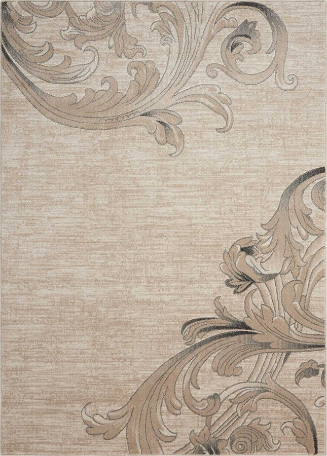9' X 13' Tan Black and Ivory Damask Non Skid Area Rug HomeRoots