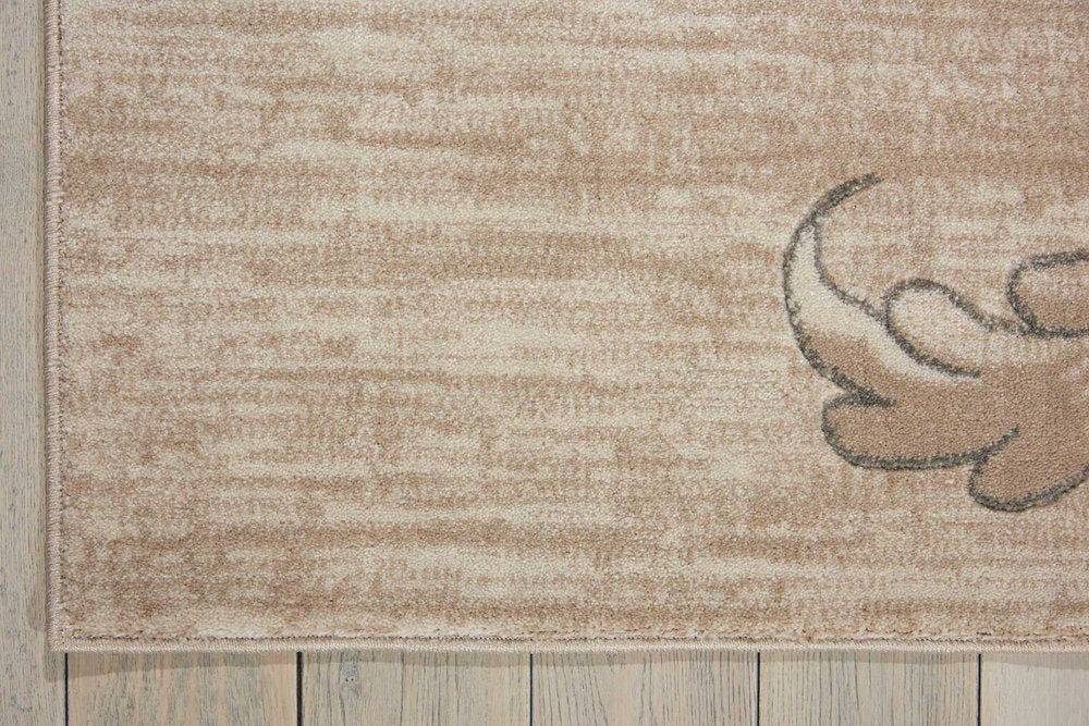 9' X 13' Tan Black and Ivory Damask Non Skid Area Rug