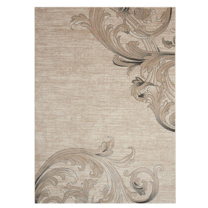 9' X 13' Tan Black and Ivory Damask Non Skid Area Rug HomeRoots