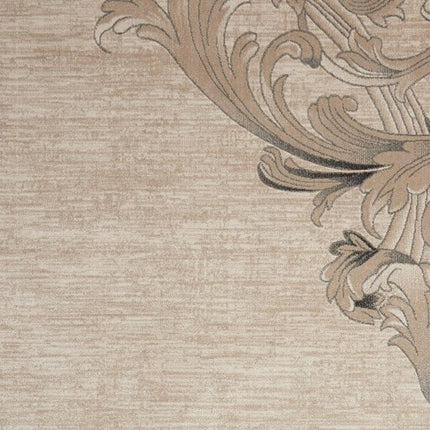 9' X 13' Tan Black and Ivory Damask Non Skid Area Rug HomeRoots
